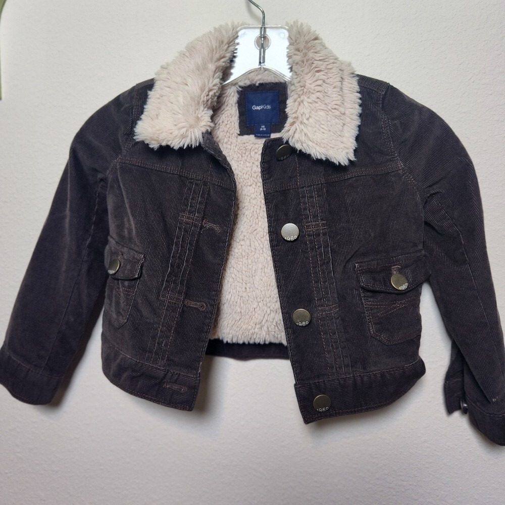 Gap Kids Girls Boys Brown Corduroy Jacket Shearling Sherpa Lined XS 4-5 Unisex